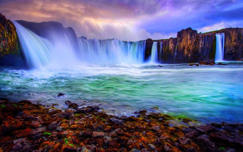 Waterfall at Dusk — Blue, Dramatic