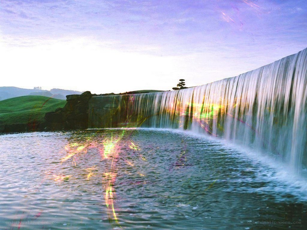 Waterfall at dusk with light effects