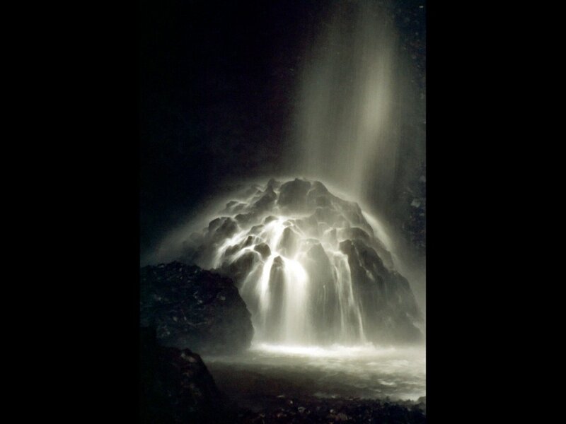 Waterfall at Night — Black, Dramatic