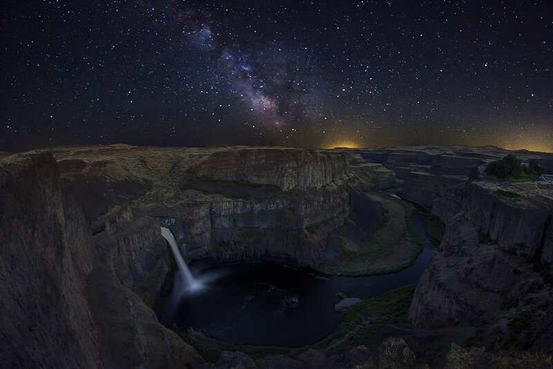 Waterfall at Night — Black, Serene
