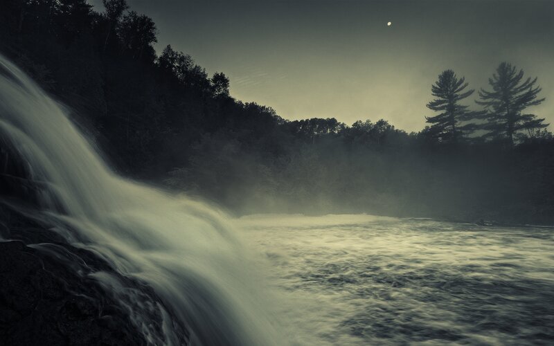 Waterfall at Night — Gray