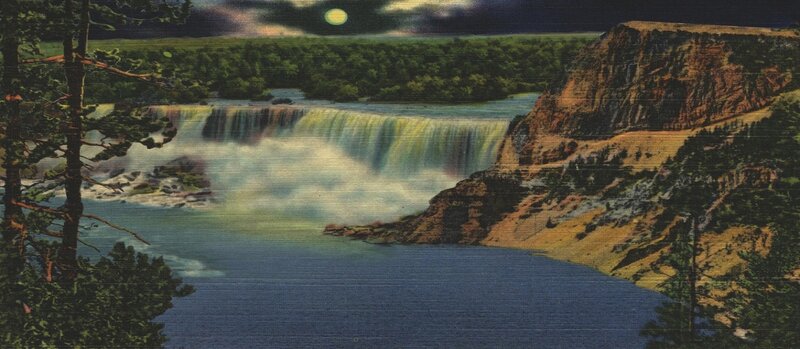 Waterfall at night with full moon
