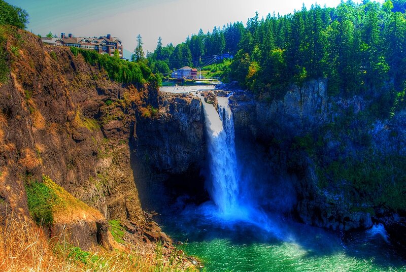 Waterfall at Snoqualmie Falls — Blue, Dramatic