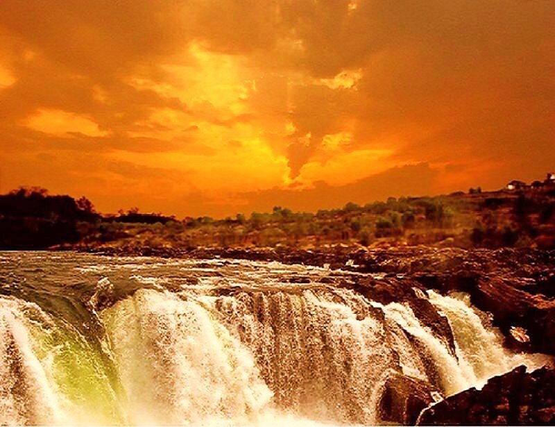 Waterfall at sunset