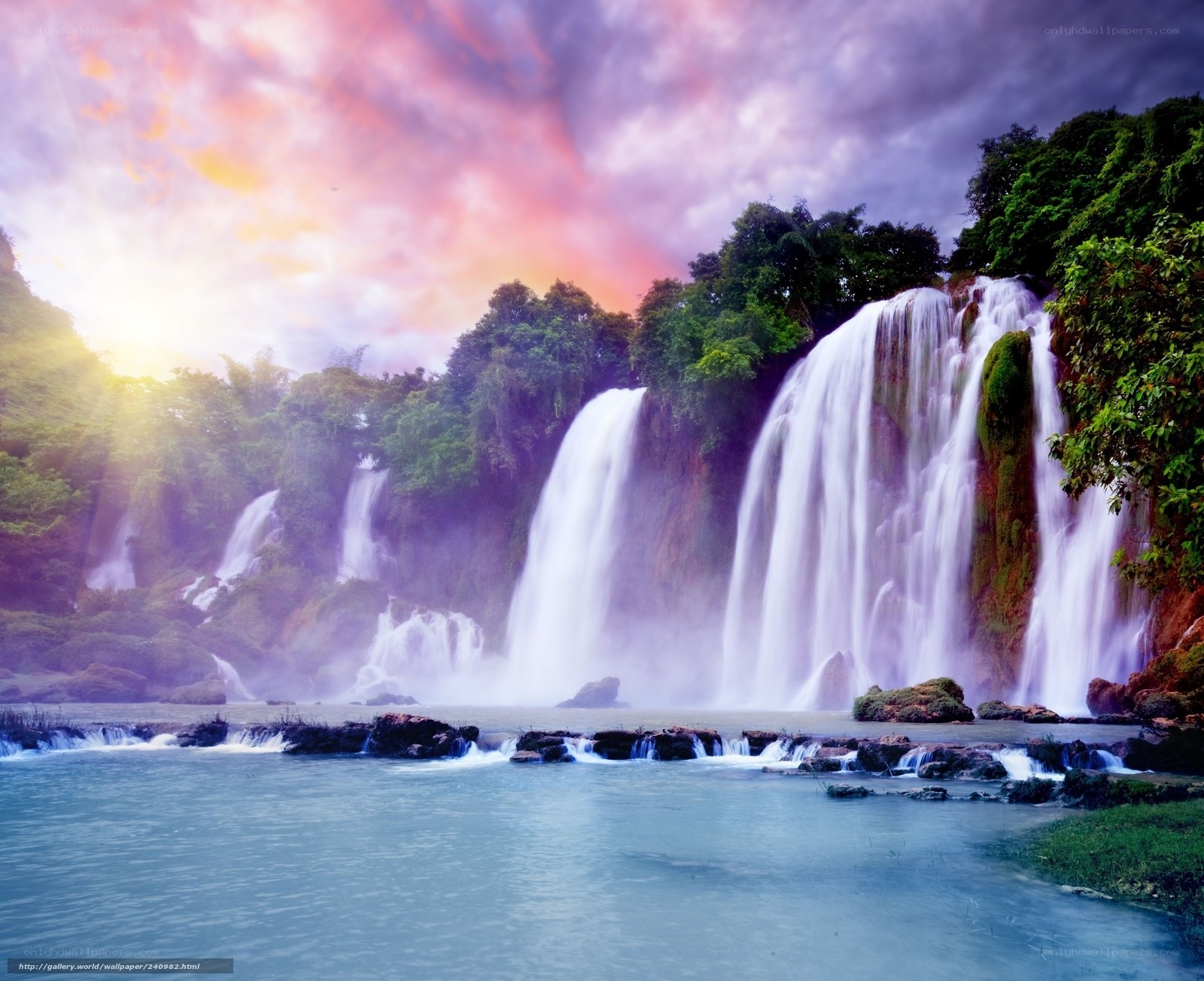 Waterfall at sunset