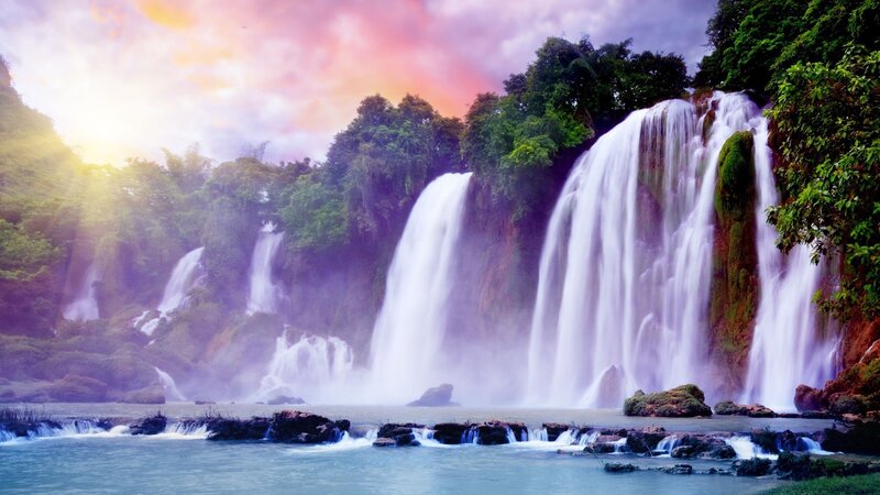 Waterfall at sunset