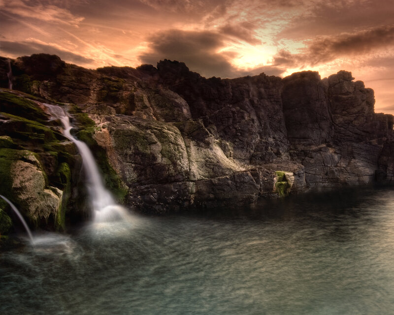 Waterfall at sunset