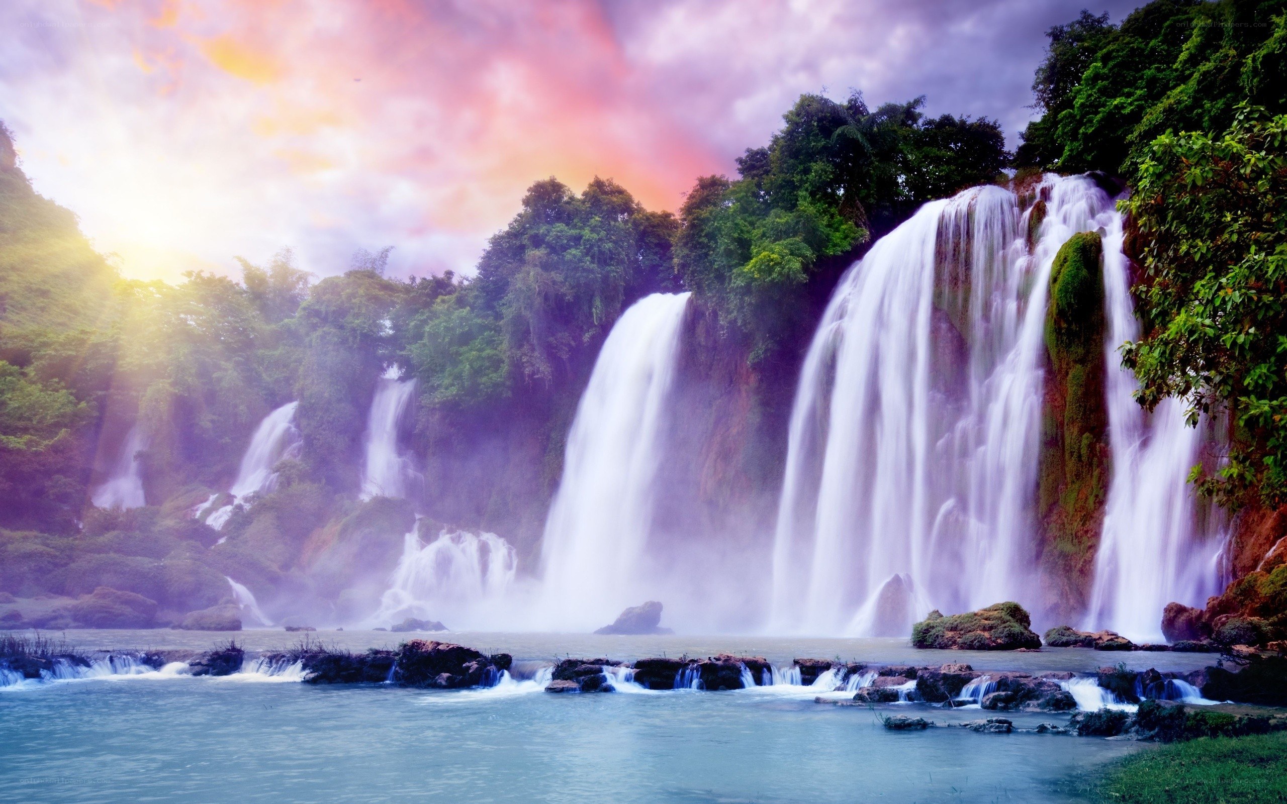 Waterfall at sunset