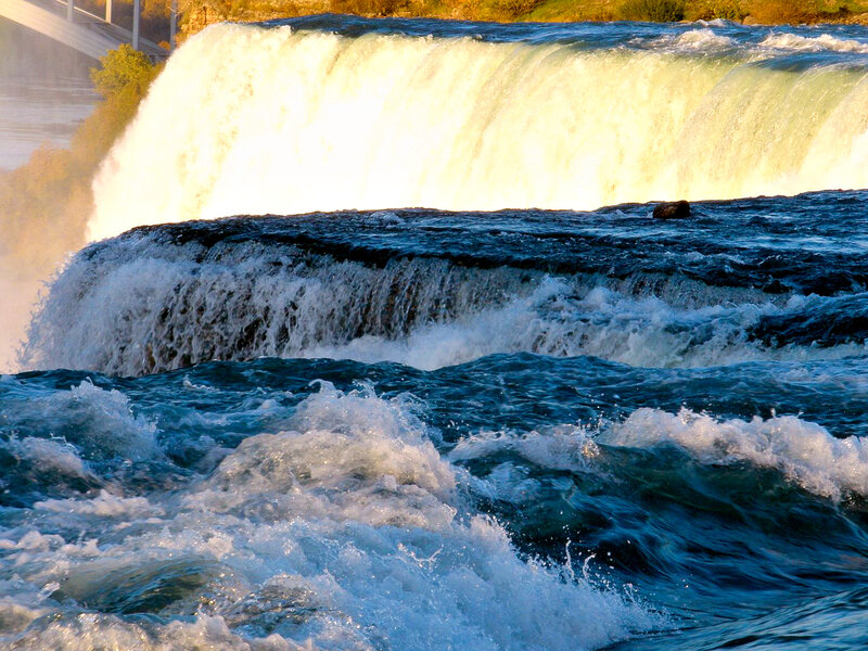 Waterfall at Sunset — Blue, Dramatic, Photograph, River