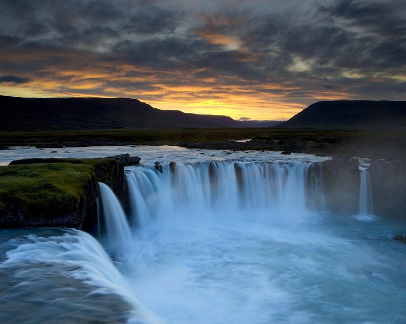 Waterfall at Sunset — Blue, Dramatic