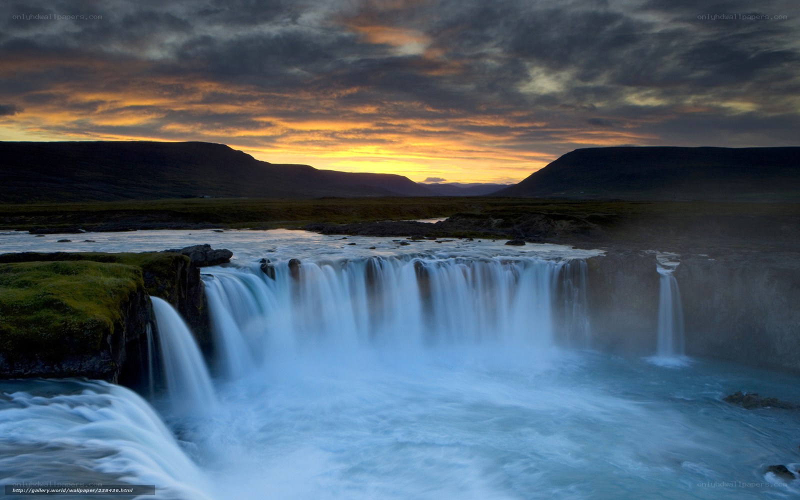 Waterfall at sunset in Iceland