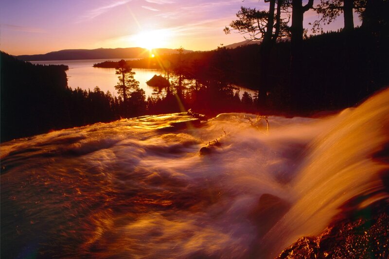 Waterfall at Sunset — Orange, Serene