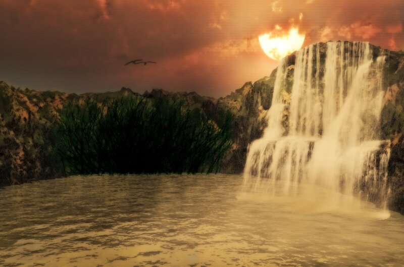 Waterfall at Sunset — Orange