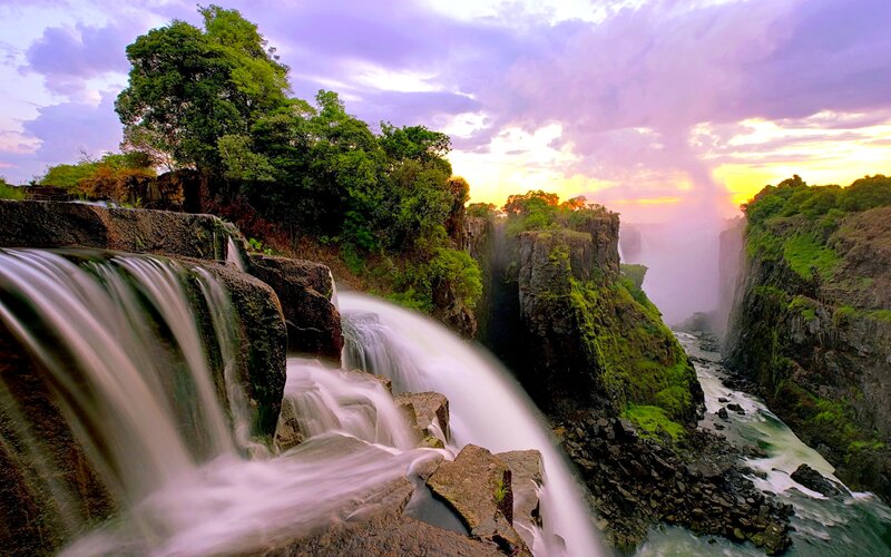 Waterfall at Sunset — Purple, Dramatic