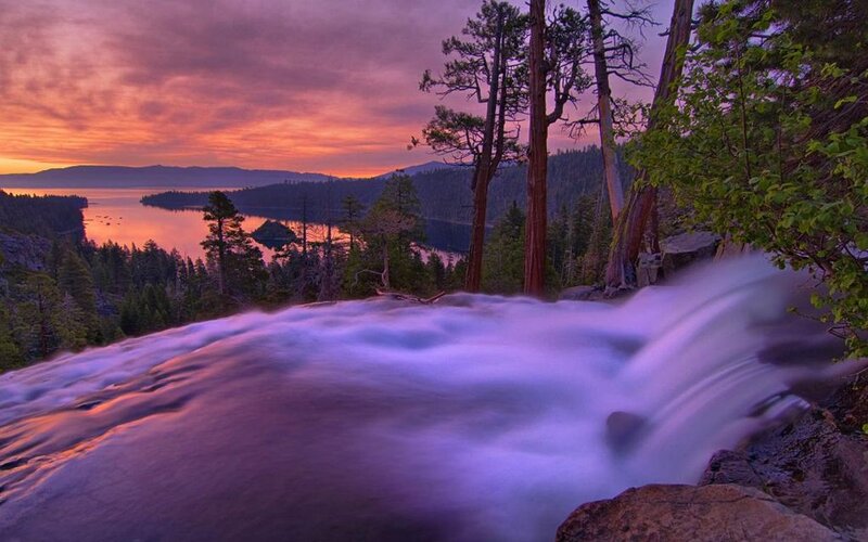 Waterfall at Sunset — Purple, Serene