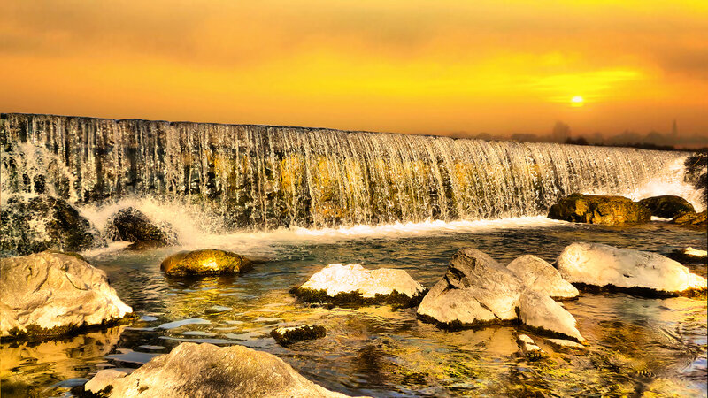 Waterfall at Sunset — Yellow