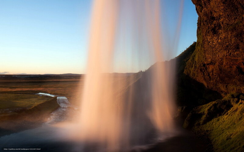Waterfall Behind Rock — Blue, Serene
