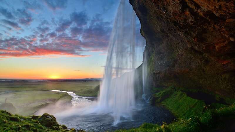 Waterfall Behind Rock — Blue