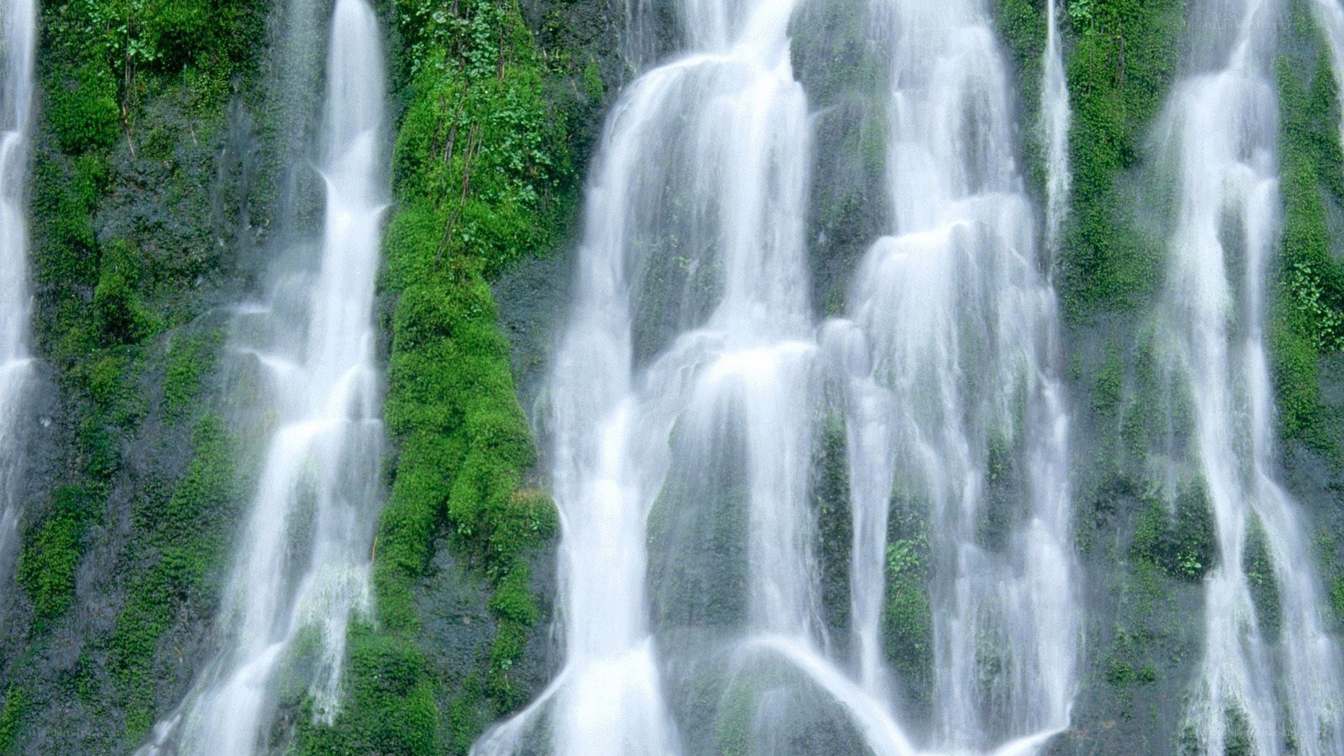 Waterfall cascading over mossy rocks