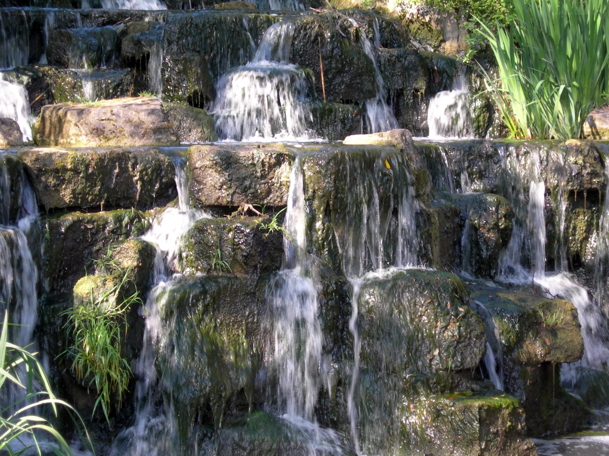 Waterfall cascading over mossy rocks