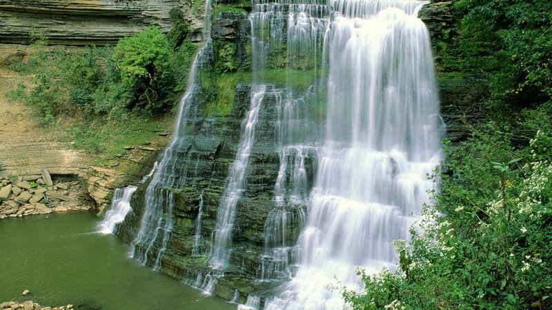 Waterfall cascading over rocks