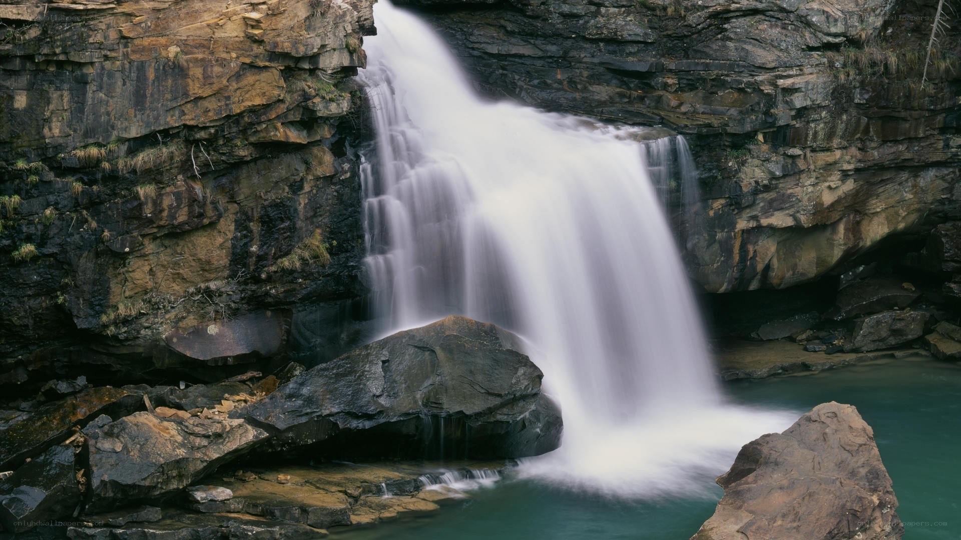 Waterfall cascading over rocks