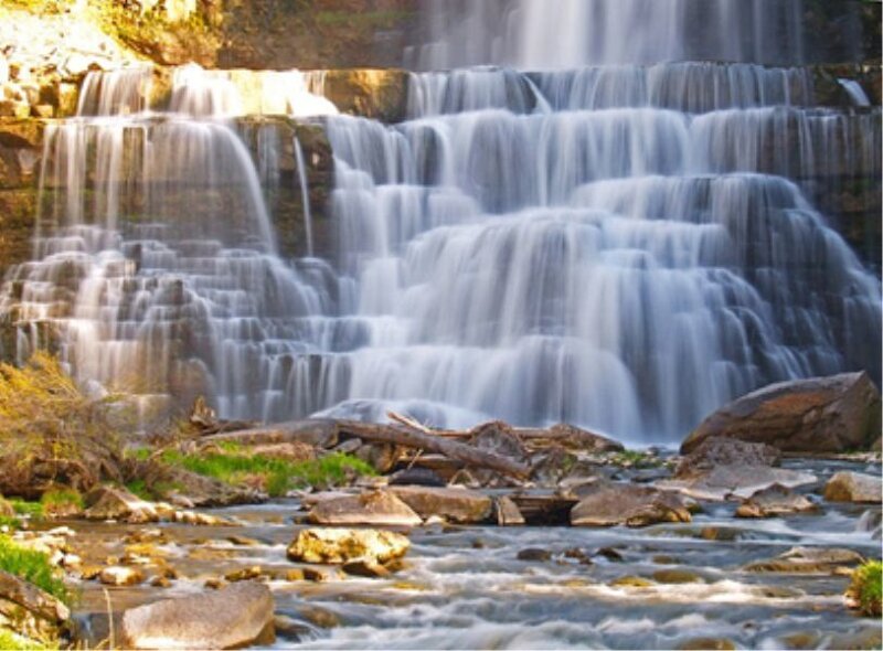 Waterfall cascading over rocks