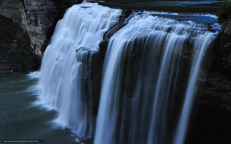 Waterfall Cascading over Rocks — Blue, Dramatic