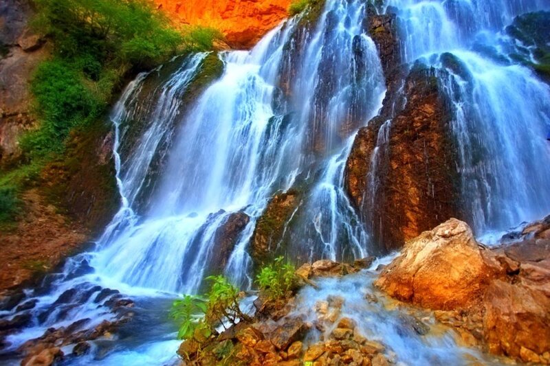 Waterfall Cascading over Rocks — Blue, Dynamic