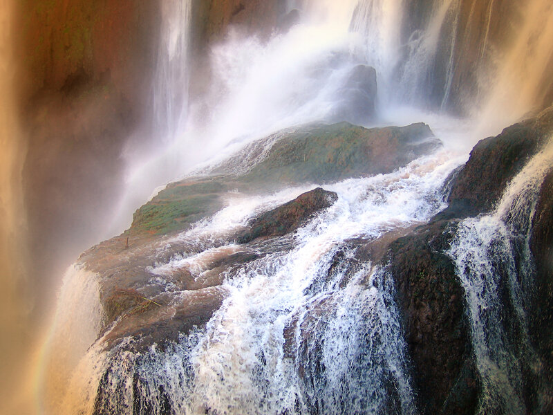 Waterfall Cascading over Rocks — Brown, Dramatic
