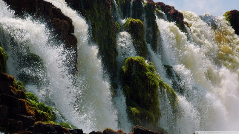 Waterfall Cascading over Rocks — Green, Dynamic, Afternoon, Photograph