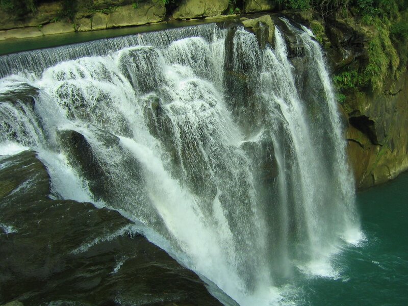Waterfall Cascading over Rocks — Green, Natural