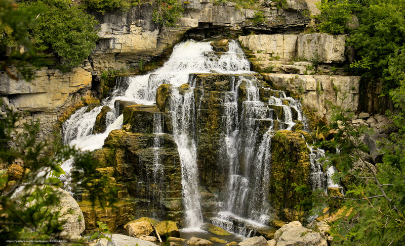 Waterfall Cascading over Rocks — Green, Serene, Summer