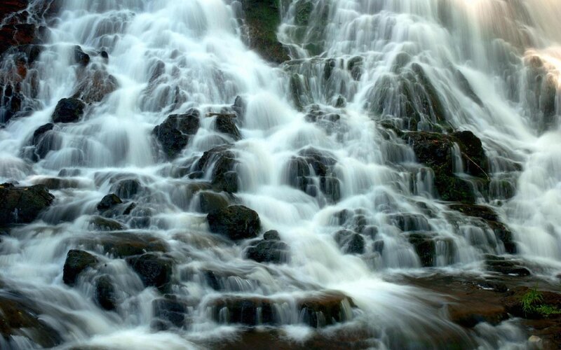 Waterfall Cascading over Rocks — White, Calm