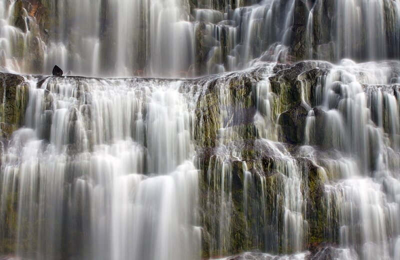 Waterfall Cascading over Rocks — White, Serene, Photograph, Water