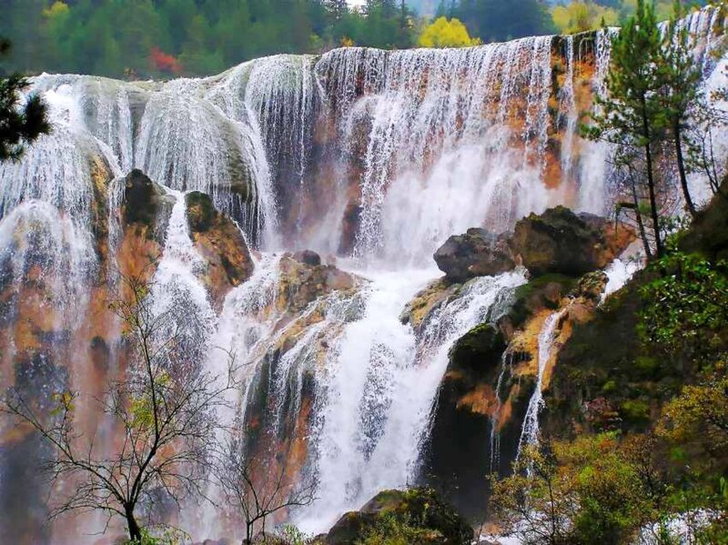 Waterfall Cascading over Rocks — White