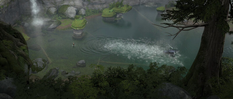 Waterfall clearing in forest