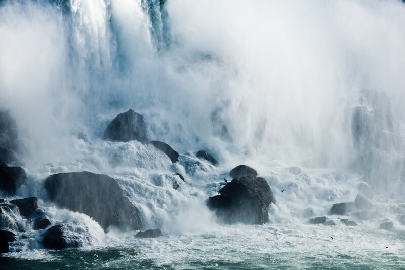 Waterfall Crashing on Rocks — Blue