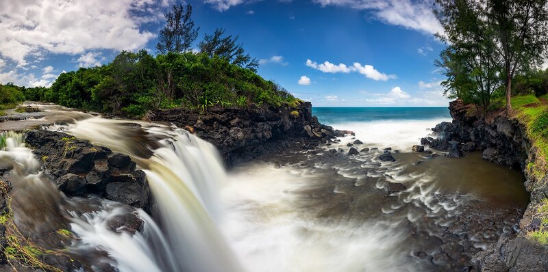 Waterfall Flowing into Ocean
