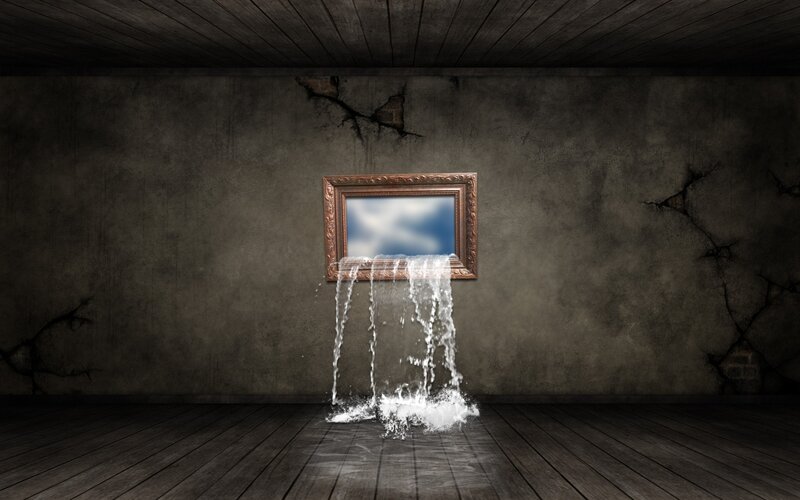 Waterfall from a framed window