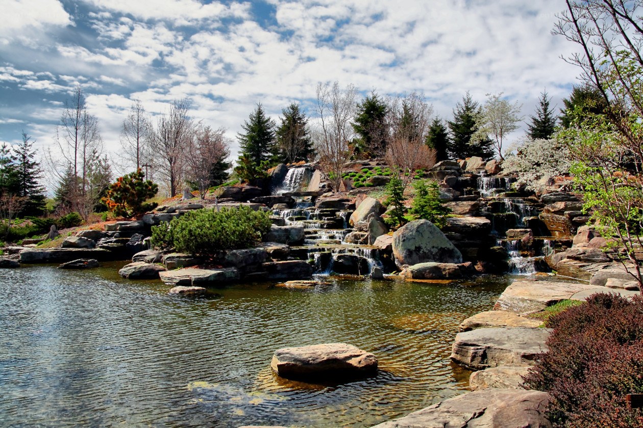 Waterfall garden with pond