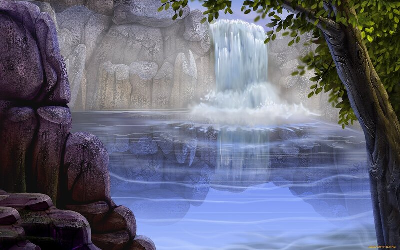 Waterfall in a Canyon — Blue