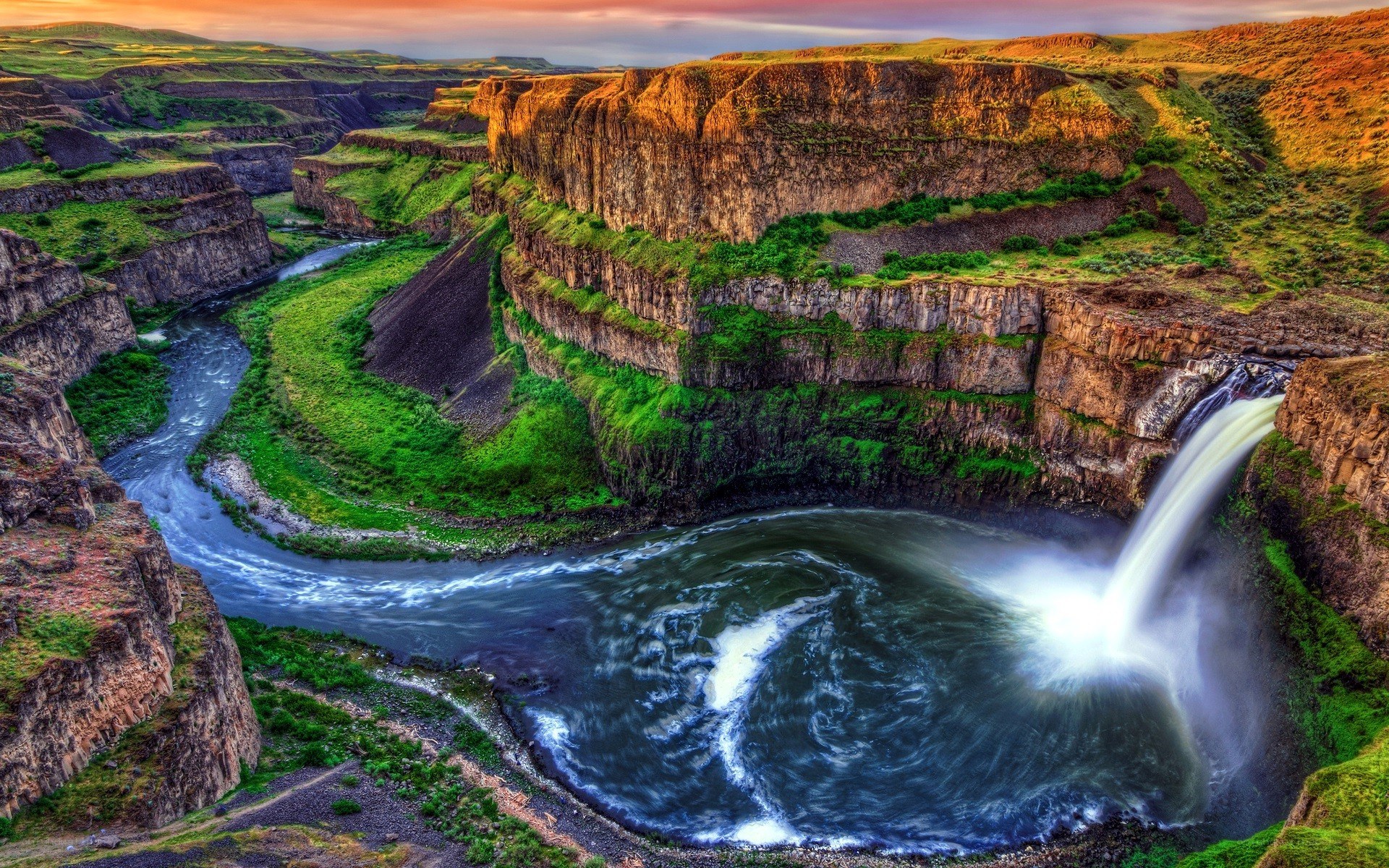 Waterfall in a canyon landscape