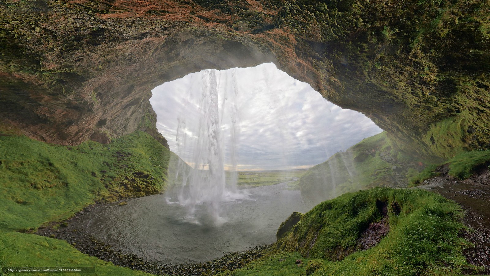 Waterfall in a cave in Iceland