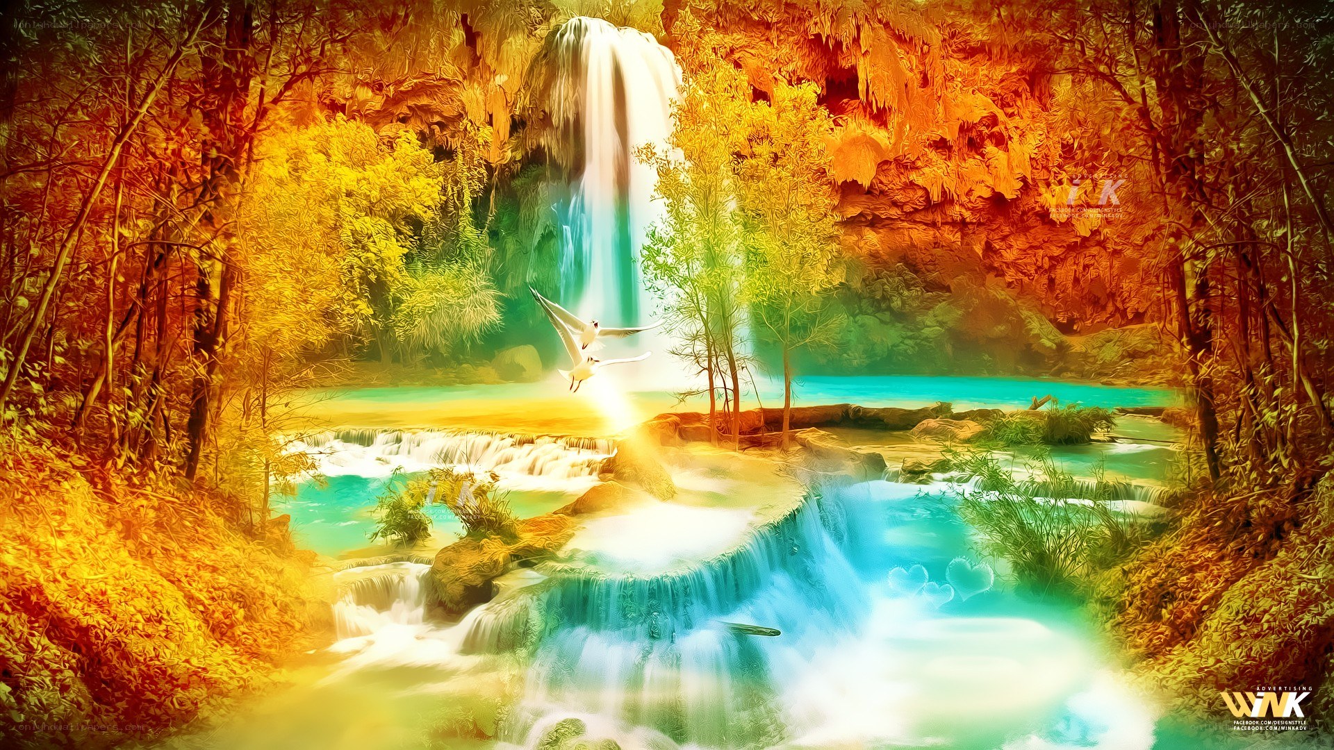 Waterfall in a colorful forest