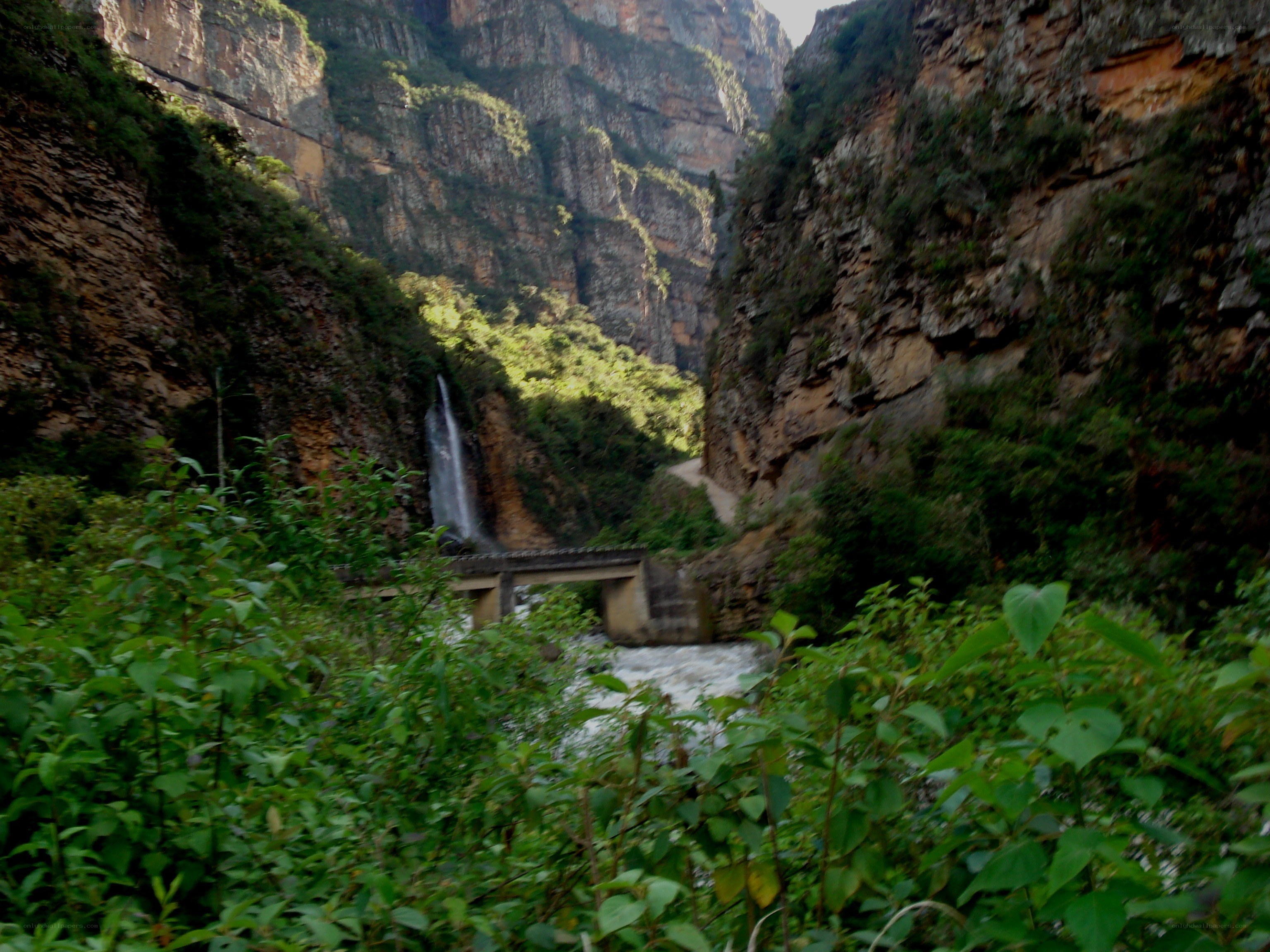 Waterfall in a deep canyon