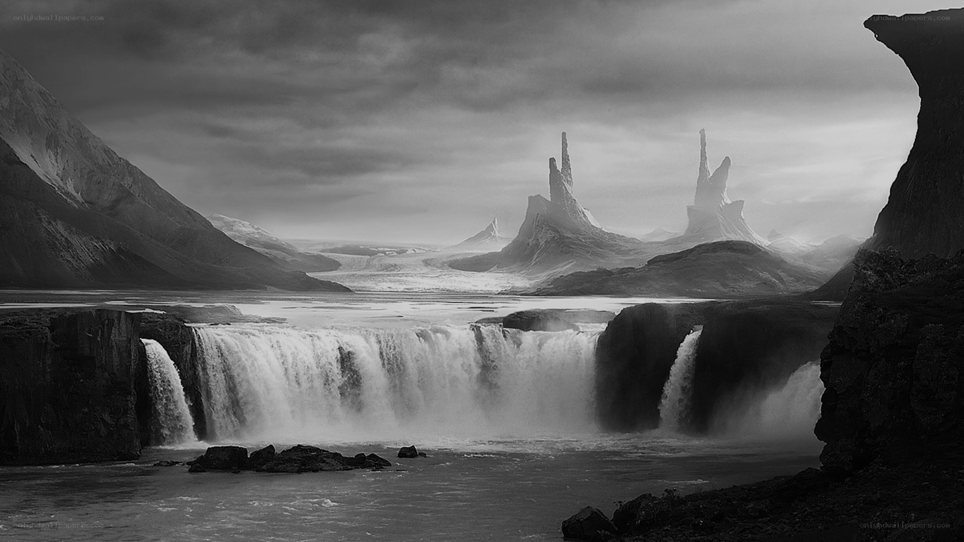 Waterfall in a desolate landscape
