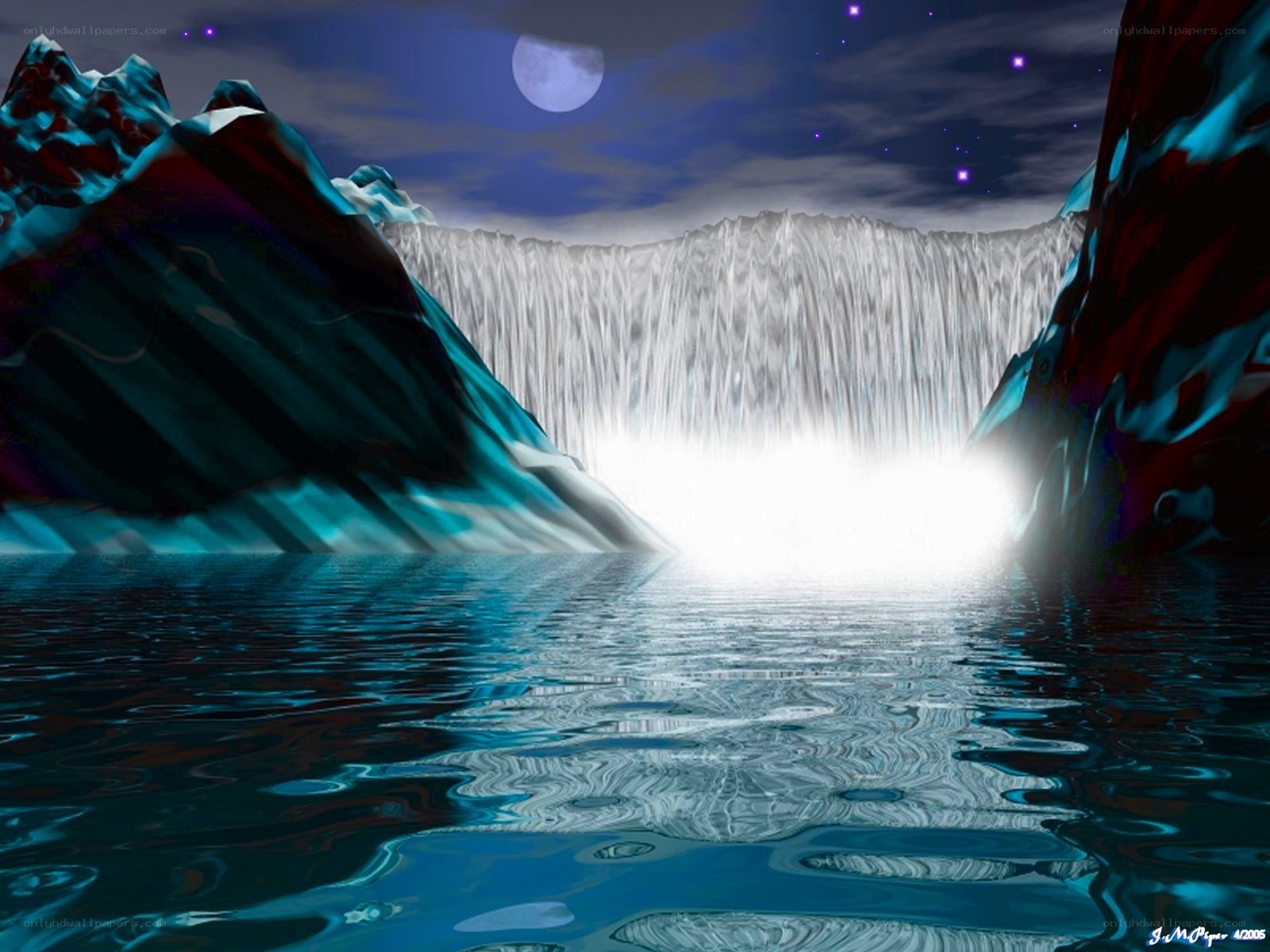 Waterfall in a fantasy landscape