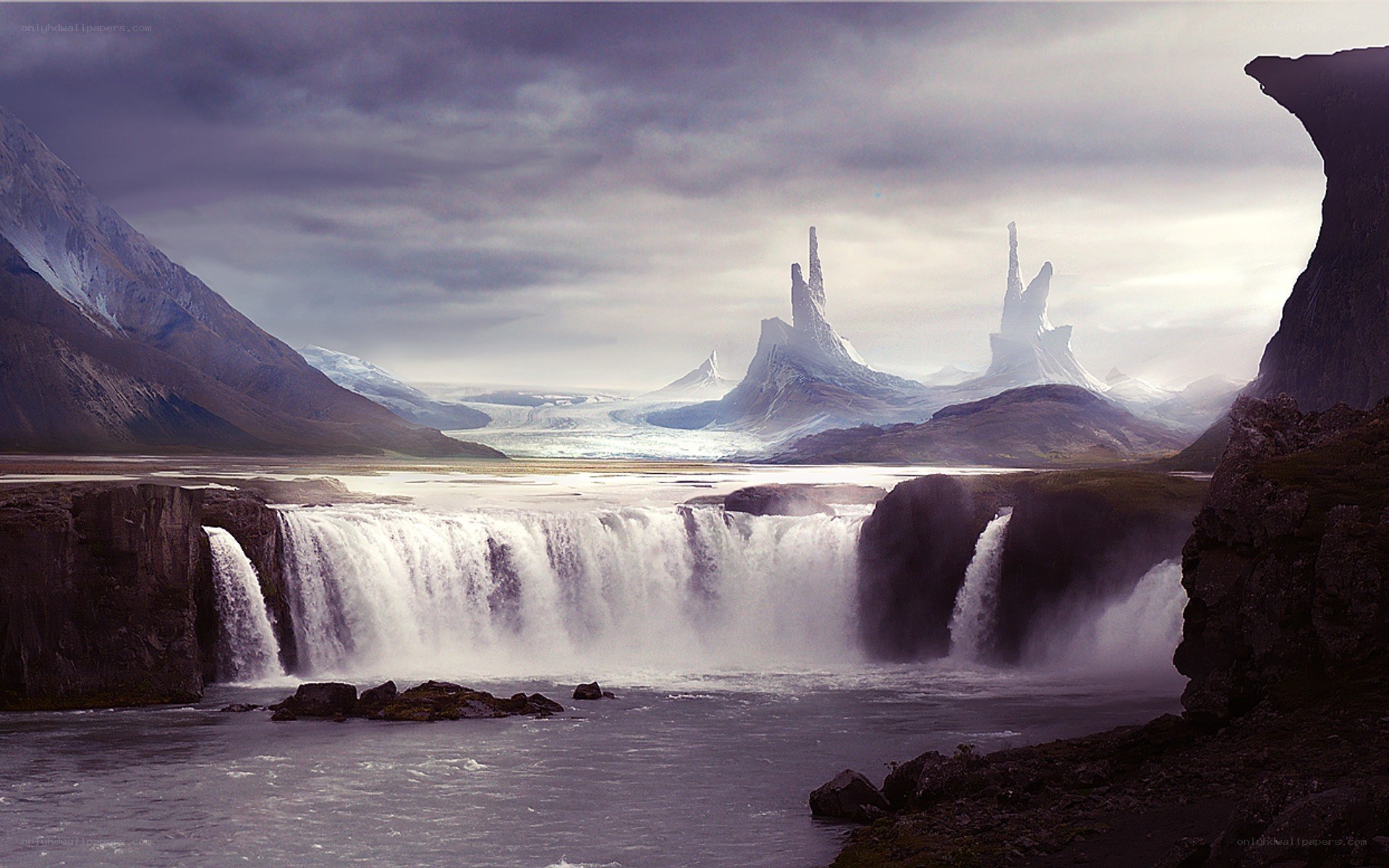 Waterfall in a fantasy landscape