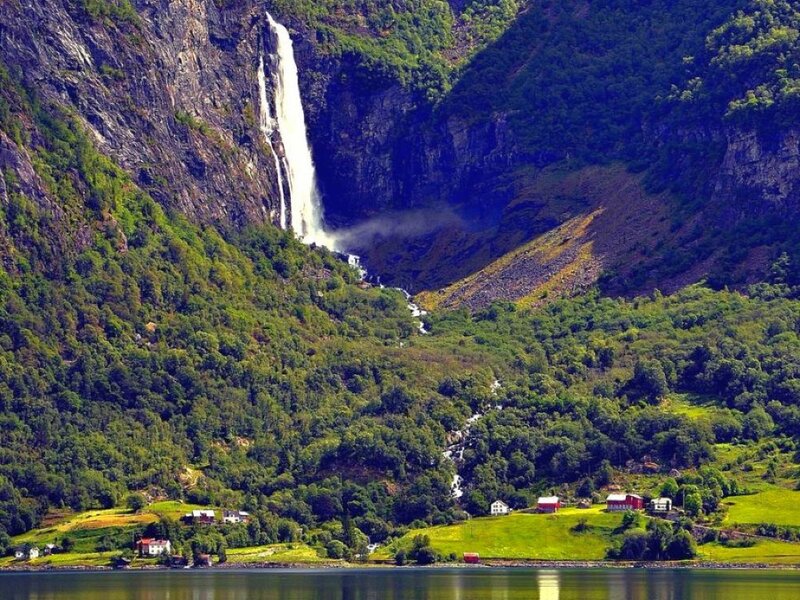 Waterfall in a fjord landscape